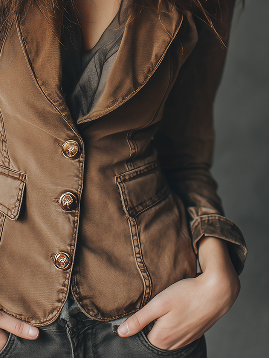 Vintage Lapel Button-down Denim Blazer