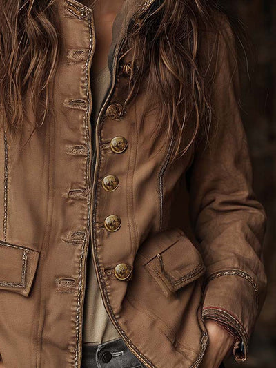 Vintage Washed Camel Military Work Jacket