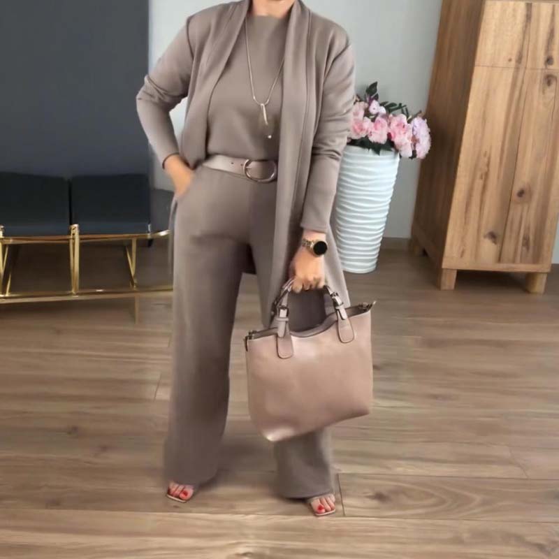 The Kensington Trio | Elegant 3-piece set including long cardigan, top and pants